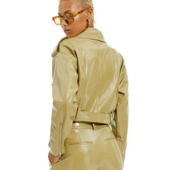 Danielle Bernstein Green Faux Leather Motorcycle Jacket XS NWT - Picture 5 of 8
